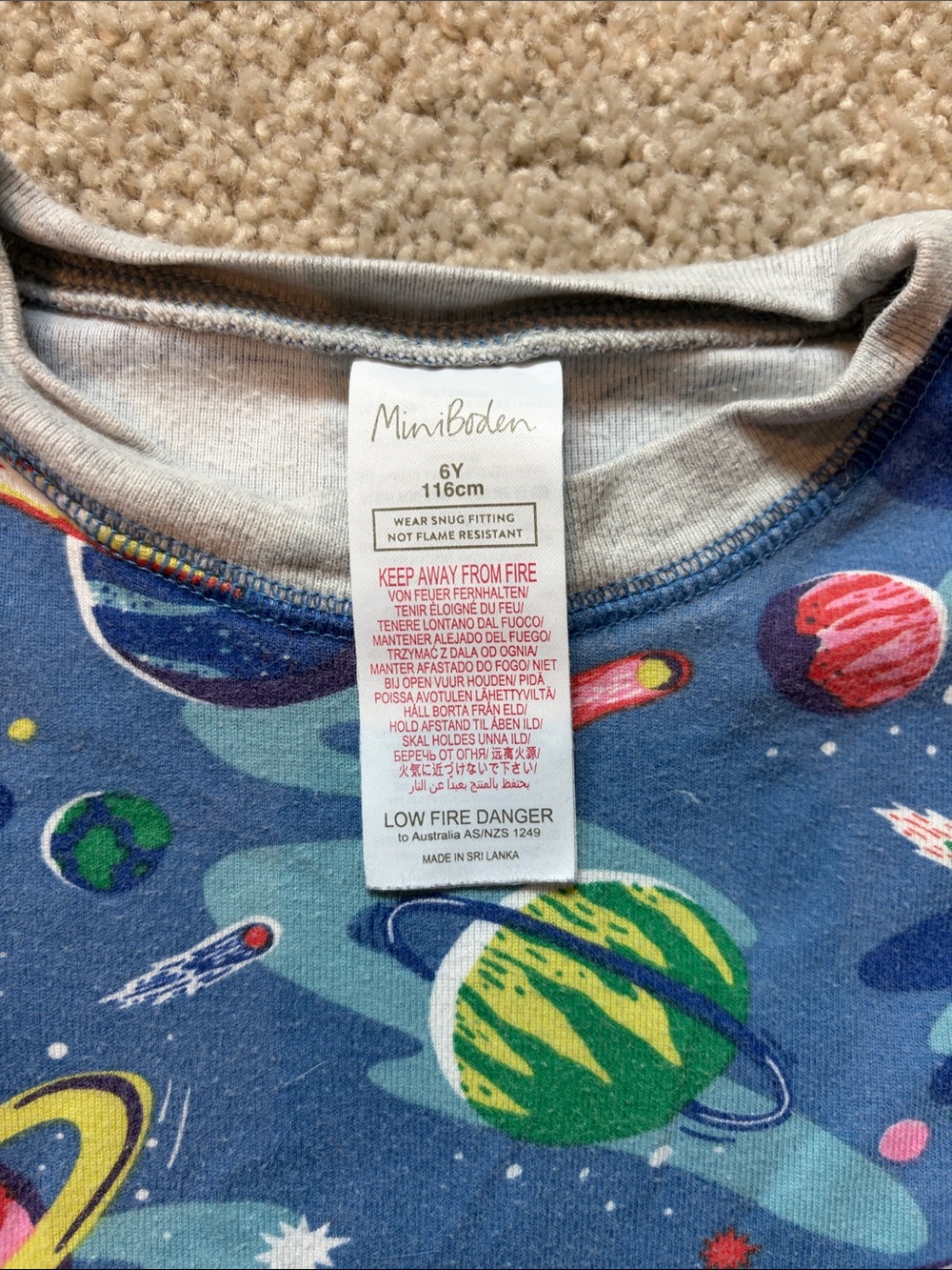 Mini Boden Blue Space Planet Print Kids Pajama Set, size 6 - Picture 2 of 3